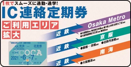 近鉄、ICOCA連絡定期券を大阪メトロ・京阪・南海に発売拡大へ　大阪メトロはJR西との連絡定期も発売