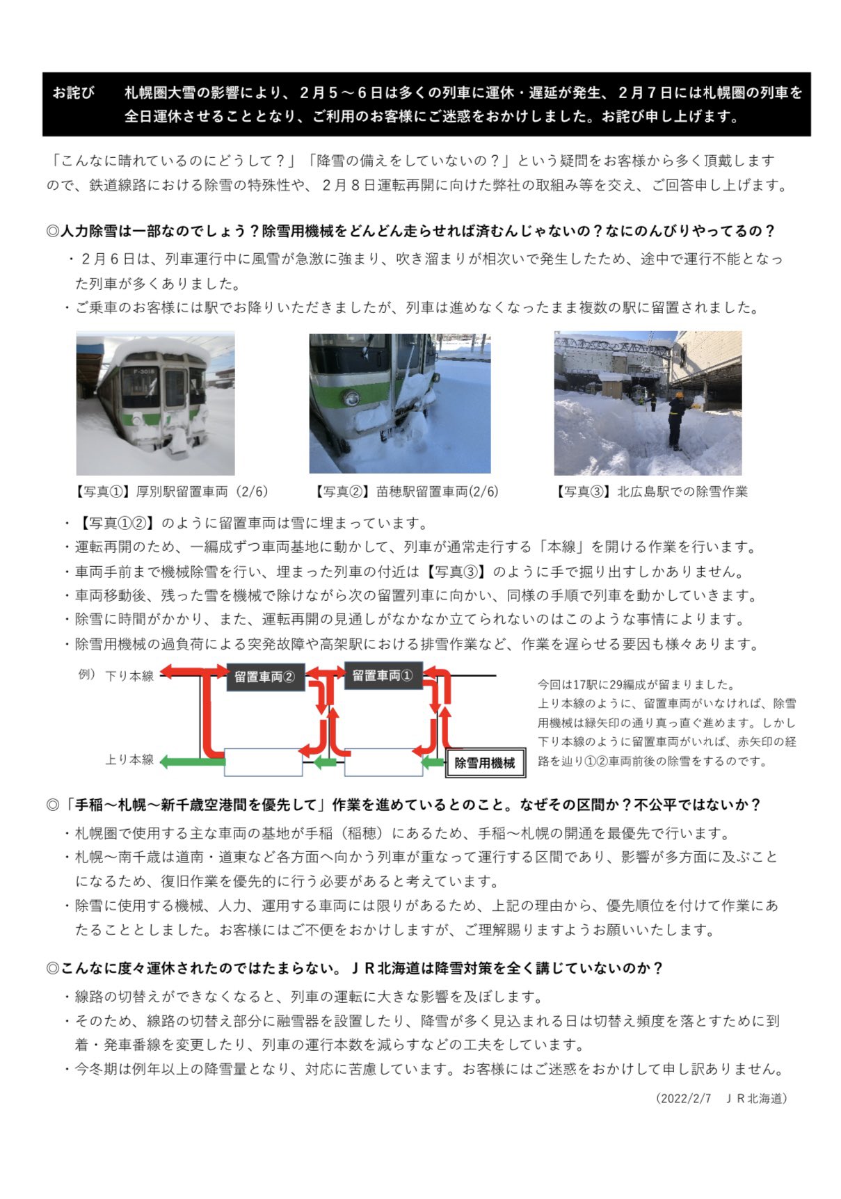 JR北海道が｢なにのんびりやってるの?｣というクレーマーにブチ切れ 除雪はこれだけ大変と資料で説明 | Japan-Railway.com